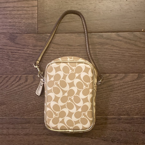Coach - Tan & white wristlet with metallic trim - Picture 2 of 4